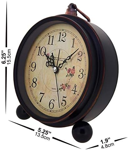 Vintage Analog Alarm Clock, Flower, 5.25 inch Small Silent