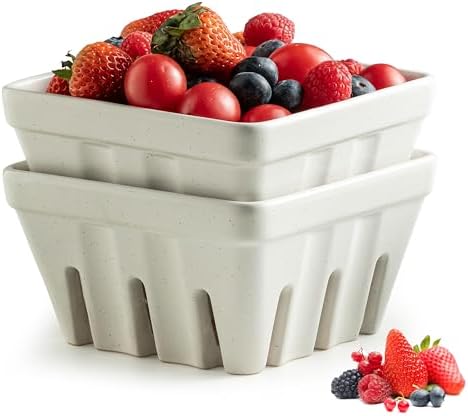 Gomakren Fruit Bowl, Ceramic Berry Basket Set of 2, 5.7 Inch, Cream White