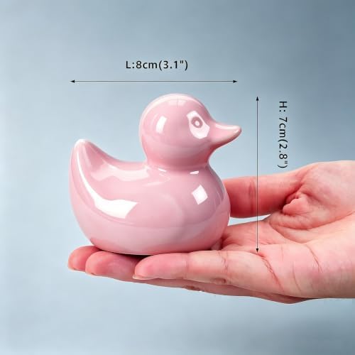 Pink Ceramic Duck Figurines, Mini Ducks Statues for Computer Decor, Desk