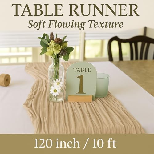 12 Pack Brown Cheesecloth Table Runner – 10FT x 12pcs Rustic Gauze Table Runners for Fall Wedding, Thanksgiving, Farmhouse Dinner, Boho Party Décor