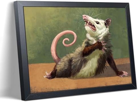 Funny Animals Opossum Wall Art, Whimsical Opossum Canvas Wall Decor Posters, Cute Possum Humor Animal Lovers Prints Painting for Living Room Bedroom Dorm Decor 8x10 Inch Framed