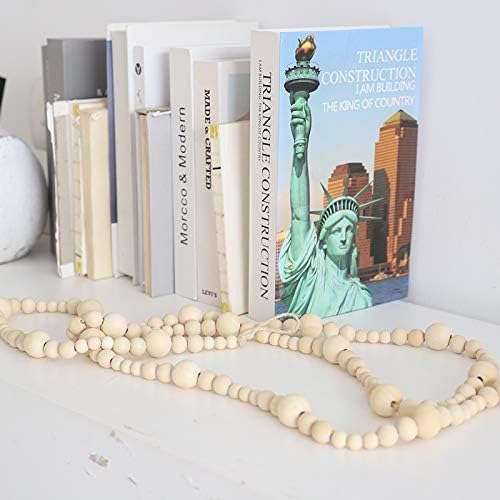Anntool Wood Bead Garland 7.2 Feet, Farmhouse Garland Rustic Beads, Boho Beaded Garland Wall Hanging, Wooden Garland Beads Christmas Tree, Country Holiday Prayer Beads for Tiered Tray, Home Decor (2)
