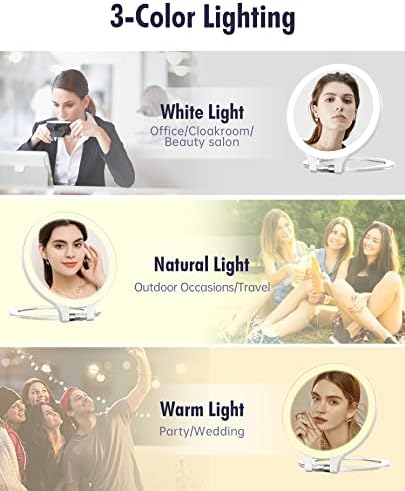 FASCINATE Travel 30X/1X Magnifying Mirror with Light Double Sided Mirror | Rechargeable Lighted Makeup Mirror with 3 Color Setting & Stepless Dimming, Adjustable LED Vanity Mirror