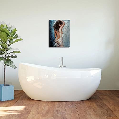 Abstract Sexy Nude Woman Framed Wall Art Girls Room Bedroom Decoration Modern Home Décor Artwork 12"x16" Blue