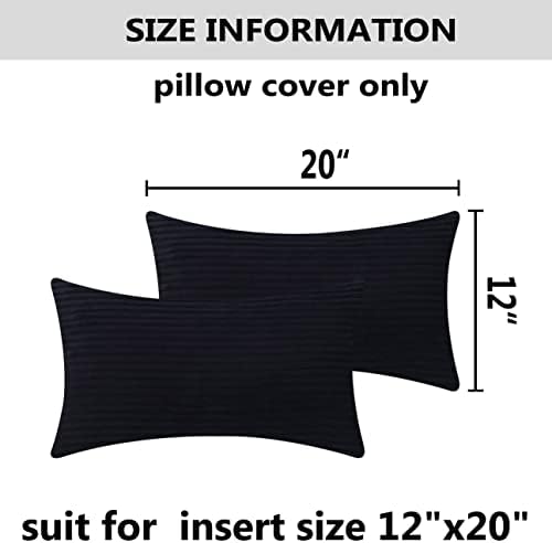 Home Brilliant Rectangle Throw Pillow Covers Super Soft Decorative Striped Corduroy Solid Cushion Covers Oblong Throw Pillowcases for Lumbar, 12 x 20 inch, Black