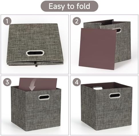 Posprica Storage Basket Bins,13×13 Foldable Storage Boxes Containers for Closet Organizer Shelf Cabinet Bookcase,Thick Fabric Drawer with Shimmer,4pcs,Brown