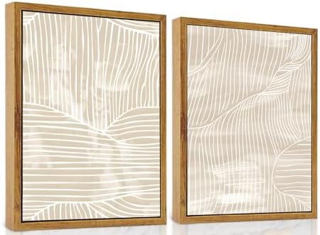 2 Pack Minimalist Neutral Boho Line Art Framed Canvas Wall Art 12″×16″ | Ready to Hang, Fade-resistant, Suitable for Living Room Kitchen Bedroom Bathroom Decor, HD Print, Minimalist Lover