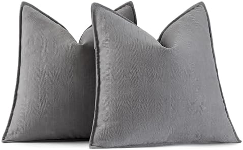 MIULEE Pack of 2 Grey Euro Shams Chenille Pillow Covers 26x26 Inch