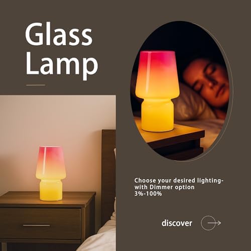 Mushroom Lamp,Mother's Day Gifts,Small Table Lamp,Cute Nightstand Kitchen Mini Lamp,Glass Table Lamp,Suitable for Bedrooms, Kitchens, Living Rooms, Bedside, Girl Gifts（Pink Gradient）