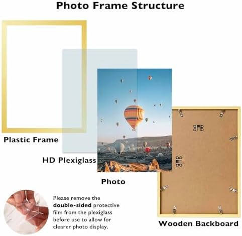 JCJMY 11x15 Gold Picture Frame Set of 6, Horizontal and Vertical Formats for Wall Hanging, 11 x 15 Wall Gallery Poster Photo Frames with Shatter Resistant Plexiglass, 6 Pack, Gold