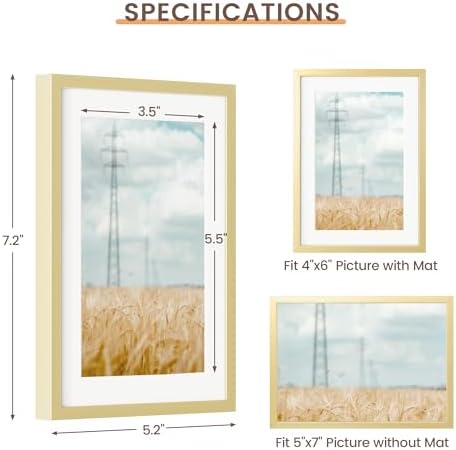 Fun Memories 5x7 Metal Picture Frame - 5 x 7 Metal Photo Frames with 4x6 Removable Mat- Ideal for Wall or Tabletop Display - Wall Hook Hanging Hardware Included (Gold, 1 Pack)