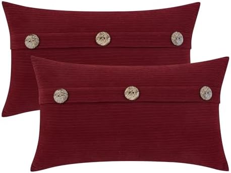 HWY 50 Burgundy Red Chenille Throw Pillow Covers 12x20 Inch Buttons