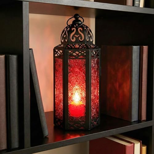 Vela Lanterns Decorative Indoor Moroccan Candle Holder, Red, M, 3-Pack