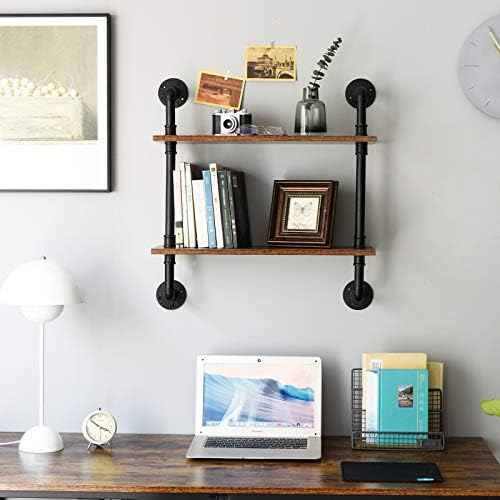 IBUYKE 2-Tiers Industrial Pipe Shelves, Pipe Floating Shelves RF-TM004