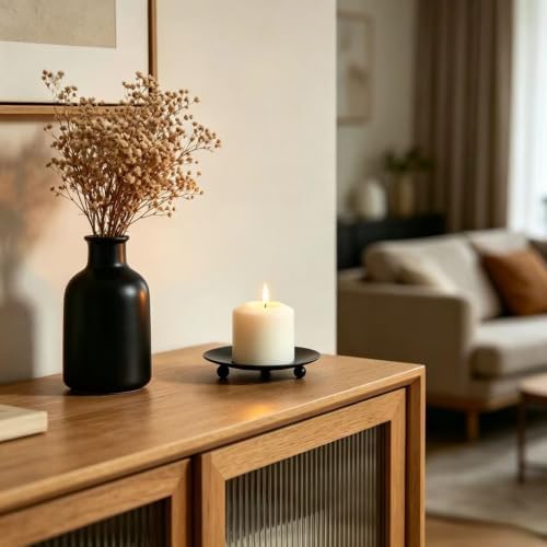 Hosley Set of 6 Black Candle Plates, 4.75-Inch Round Metal Trays for Pillar & LED Candles, Decorative Candle Holders for Weddings, Centerpieces, Table & Home Décor