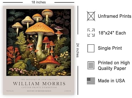 Poster Master William Morris Poster - Mushrooms Print - Flower Art - Farmhouse Illustration - Floral Illustration - Aesthetic Piece - Office or Living Room Decor - 18x24 UNFRAMED Wall Decor