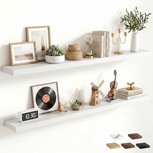 FLYJOE 55 Inch Floating Shelves for Wall Set of 2, 6.5" D Wood Grain Bathroom Shelves with Invisible Brackets, Easy Install Engineered Wood Storage Shelves for Kitchen, Living Room, Bedroom