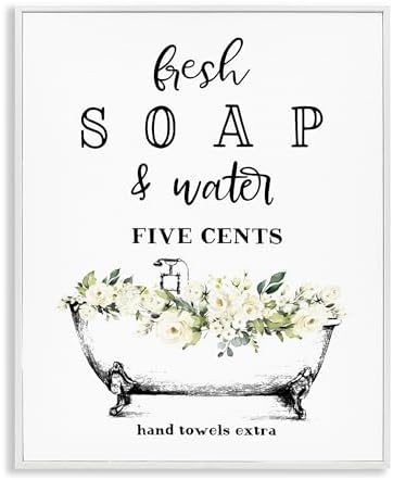 'Fresh Soap & Water Bath Tub'| Framed Giclee Art | Stupell Industries | White, 24 x 30 Inches, Easy to Hang and Sturdy, Made in USA, by Lettered and Lined