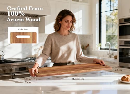 Large Charcuterie Board – Featuring Built-In Side Handles, 32" Acacia Wood Serving Board for Cheese, Meat & Appetizers – Extra Long Kitchen Platter for Gatherings, BBQ & Home Decor