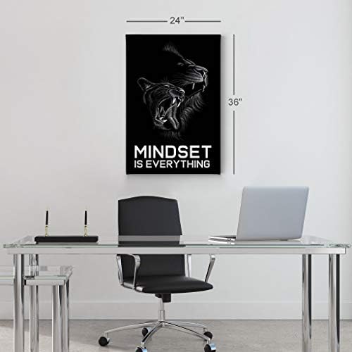 Smile Art Design Mindset is Everything Cat and Lion Sketch Drawing Art Motivational Wall Art Canvas Print Inspirational Entrepreneur Quote Canvas Print Modern Office Decor Gift Ready to Hang 36x24