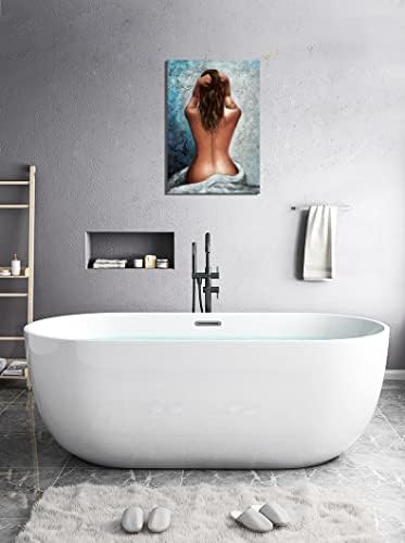 Wall Art for Bathroom Woman Painting Canvas Print Art Black White Blue Framed Wall Art Bedroom Home Wall Décor 16x24inch