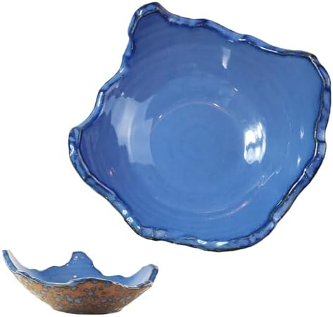 8" Small Ceramic Decorative Bowl，Irregular Rim Reactive Glaze Key Bowls for Entryway Table，Blue Coffee Table Bowl Decor，Modern Fruit bowls for Tabletop or Home Decor