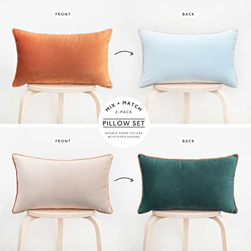 MONDAY MOOSE Decorative Throw Pillow Covers Cushion Cases, Set of 2 Soft Velvet Modern Double-Sided Designs, Mix and Match for Home Decor, Pillow Inserts Not Included (12x20 inch, Orange/Green)