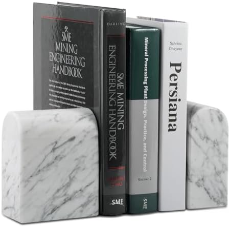 Koville Natural Italian Marble Bookends for Shelves, Book Ends for Heavy Books, 13LBS Ultra Heavy Duty Book Holders, Triumphal Arch Bookends Office Bookshelf Decor for CDs/Video Games(Bianco Carrara)