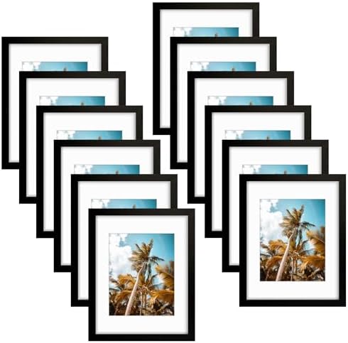 Frametory 12 Pack 11x14 Black Picture Frame with Real Glass Mat for 8x10