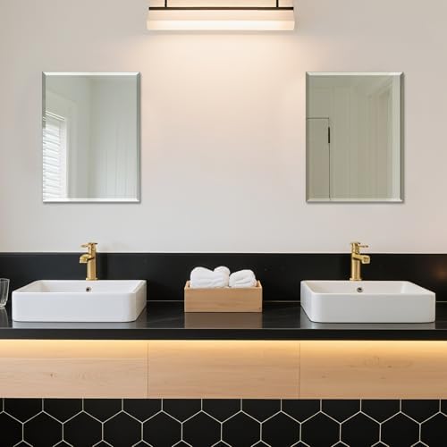 Beveled Bathroom Mirror for Wall, 16x12 Inch Small Frameless Wall Mirror