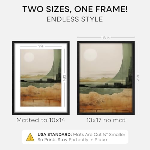 Homeforia 13x17 Black Oak Picture Frame, High-End Wood, 10x14 Mat, Glass
