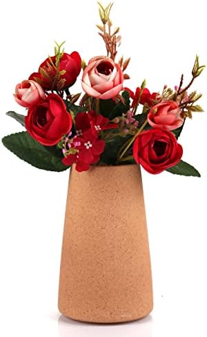 Simple Vase for Flowers Plants, Matte Vases for Modern Table Shelf Home Decor Wedding Boho Decor, 6" H Frosted Elegant Ceramic Vase for Pampas Grass Fluffy Stem Bouquet Lavender Flowers (Brown, 1)