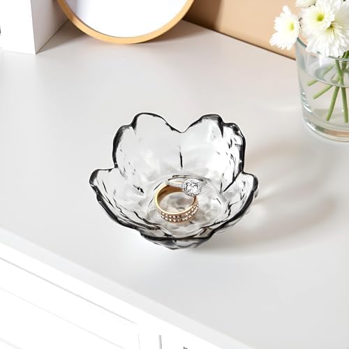 Crystal Black Flower Ring Dish Jewelry Tray, Decorative Glass Trinket Dish, Modern Accent Tray for Vanity