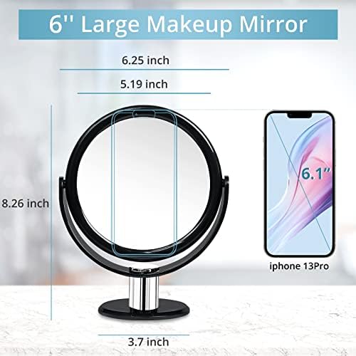 Magnifying Makeup Double Sided Mirror 1x 10x Magnification Desk Mirror 6'' | Fabuday Tabletop Magnified Mirror with Stand, Two Side Cosmetic Vanity Acrylic Mirror, 360° Rotation, Black