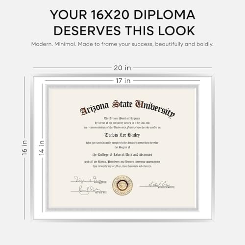 Homeforia 16x20 Silver Diploma Frame, High-End Metal, 14x17 Mat, Glass