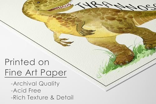 DREAM BIG PRINTABLES Dinosaur Watercolor Art Prints (Set of 4) - Unframed - 8x10s | Set includes Tyrannosaurus Rex (T-Rex), Triceratops, Stegosaurus, and Brachiosaurus | Kids Wall Decor