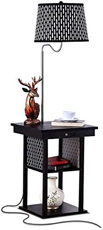 Brightech Madison Side Table with Lamp Combo with LED Bulb, Desk Lamp with USB Port, Bedside Reading Light, Modern End Table with Floor Lamp for Bedroom, Living Room, Office - Black