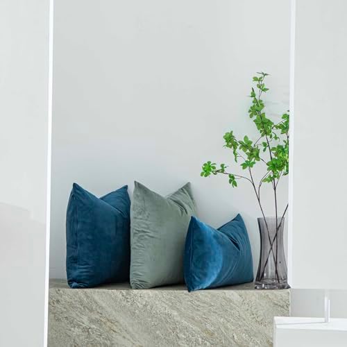 Light Navy Decorative Velvet Throw Pillow Covers 22x22 inch Set of 2 with Zipper Luxury Soft Solid Square Cushion Covers Case for Sofa Couch Bed Living Room