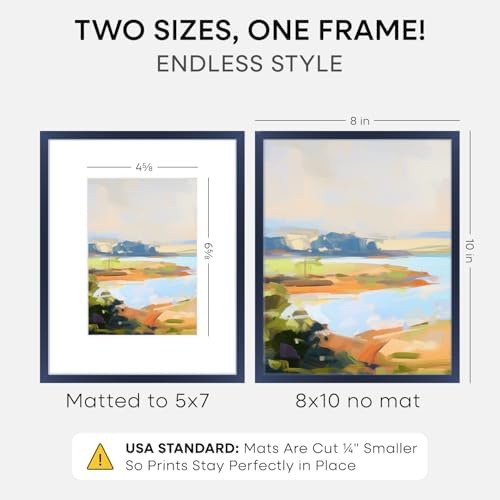 Homeforia 8x10 Blue Picture Frame, High-End Metal, 5x7 Mat, Glass