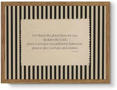 Retro Minimalist Striped Christian Canvas Wall Art Framed 12x16 Inch | Jeremiah 29 11 Inspirational Scripture Decor, Bible Verse Religious Prints, Biblical Artwork for Prayer Room Office Church