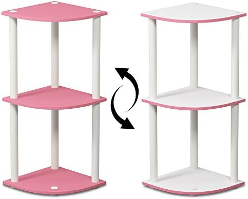 Furinno TURN-N-TUBE Corner Shelf, 3-Tier Corner Bookshelf, Display Storage Shelves with Open Shelves, for Organization and Storage, Living Room, Home Office, Garage, Pink