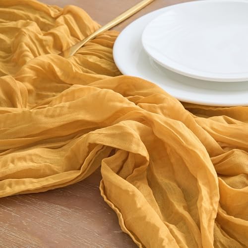 Asee'm 6pcs Gold Yellow Cheesecloth Table Runner Summer 10FT Rustic Gauze