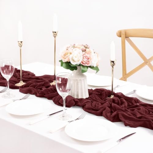 Burgundy Gauze Cheesecloth Table Runner 10ft Rustic Dinning Decor