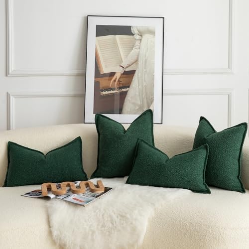 MANDIOO Pack of 2 Decorative Throw Pillow Covers Accent Solid Woven Textured Cushion Covers Pillow Cases Bedroom Living Room Sofa Home 18 x 18 Inch Green