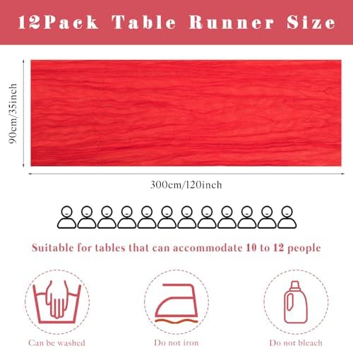 Red 12 Pieces 35 x 120 Inches Long Cheesecloth Table Runner Gauze Fabric 10Ft Boho Table Runner Rustic Sheer Runner for Wedding Baby Bridal Shower Birthday Holiday Party Table Arbor Decor (Red)
