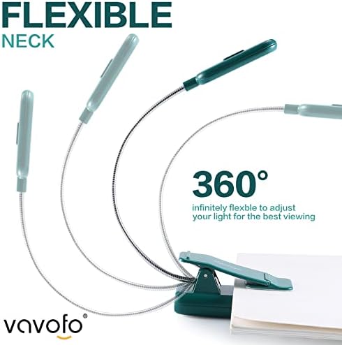 VAVOFO Rechargeable Book Light for Reading in Bed Kids, 7 LED Reading Light with 9-Level Warm Cool White Daylight, Eye Care Lamp with Power Indicator for Bookworms (Green)