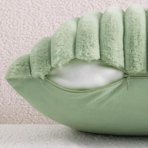 All Smiles Sage Green FauxFur Decorative Throw Pillow Covers 18x18 Set of 2