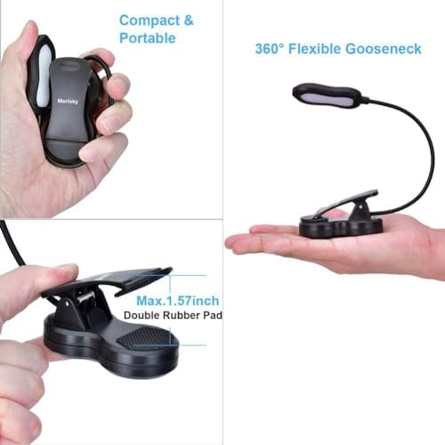 2 Pack Rechargeable Book Light, LED Reading Light 3 Color 3 Brightness with Clip, Up to 60 Hours Eye Care Reading, Warm & White Light, Perfect for Reading in Bed &Travel