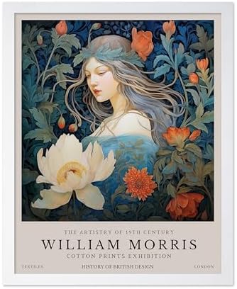 Monem Art William Morris Poster - Woman and Flowers Art Print - Lady Art - Floral Design - Flower Illustration - Aesthetic Bedroom or Living Room Decor - 16x20 White Framed
