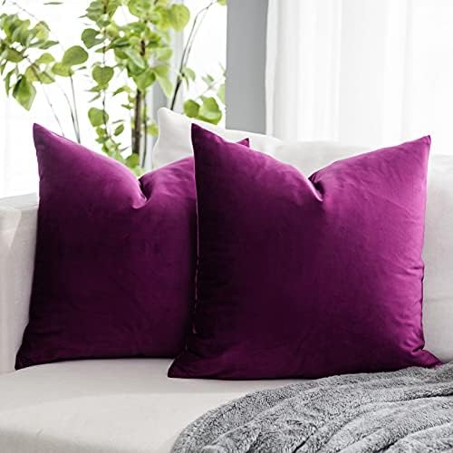 Purple Couch Velvet Throw Pillow Covers 22x22 inch Set of 2 with Zipper Decorative Luxury Soft Solid Rectangle Cushion Covers Case for Sofa Bed Living Room Car